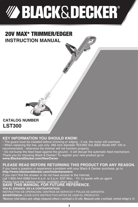 Black and decker lst300 manual - Please view the attached document for several causes and possible solutions. If after reviewing this document you continue to have problems with your string trimmer please contact the Black & Decker service center in your area for additional assistance.